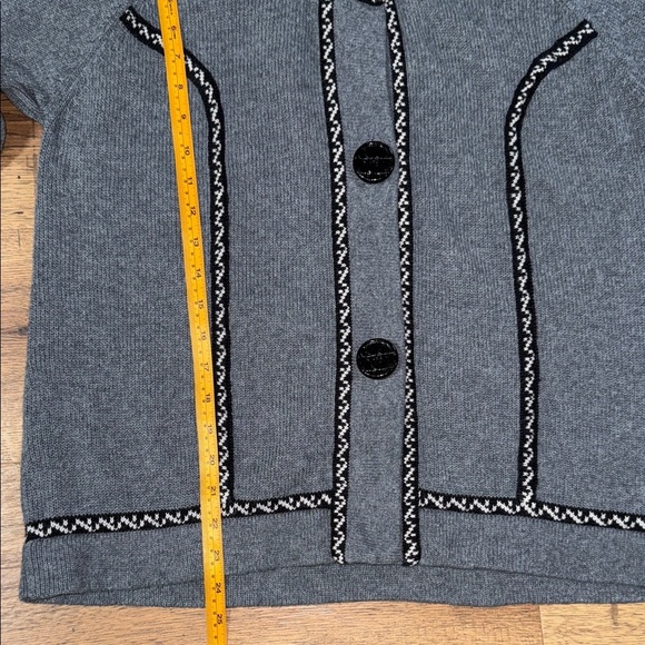 COLDWATER CREEK Gray Knit Cardigan with Black Trim - Picture 5 of 9